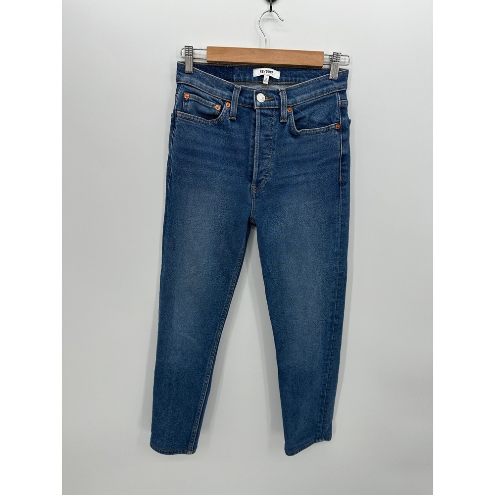 RE/DONE High Rise Ankle Crop Jeans Caded Indigo Size 26‎ Slim Tapered Everyday